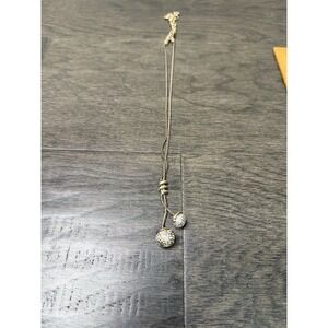 Brighton silver plated twist Lariat style Double Crystal Ball Necklace 11"